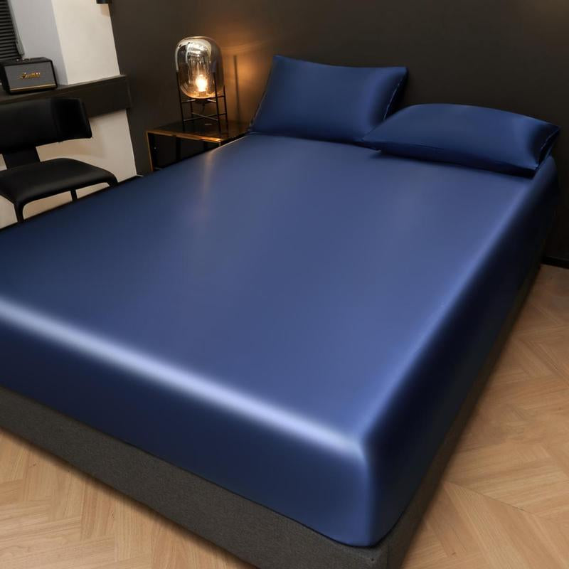 Solid Color Fitted Sheet & Pillowcase Set, Soft Comfortable Bedding Set for Bedroom & Hotel, Satin Bed Sheets