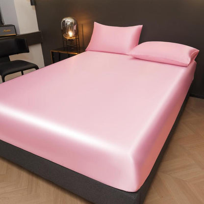 Solid Color Fitted Sheet & Pillowcase Set, Soft Comfortable Bedding Set for Bedroom & Hotel, Satin Bed Sheets