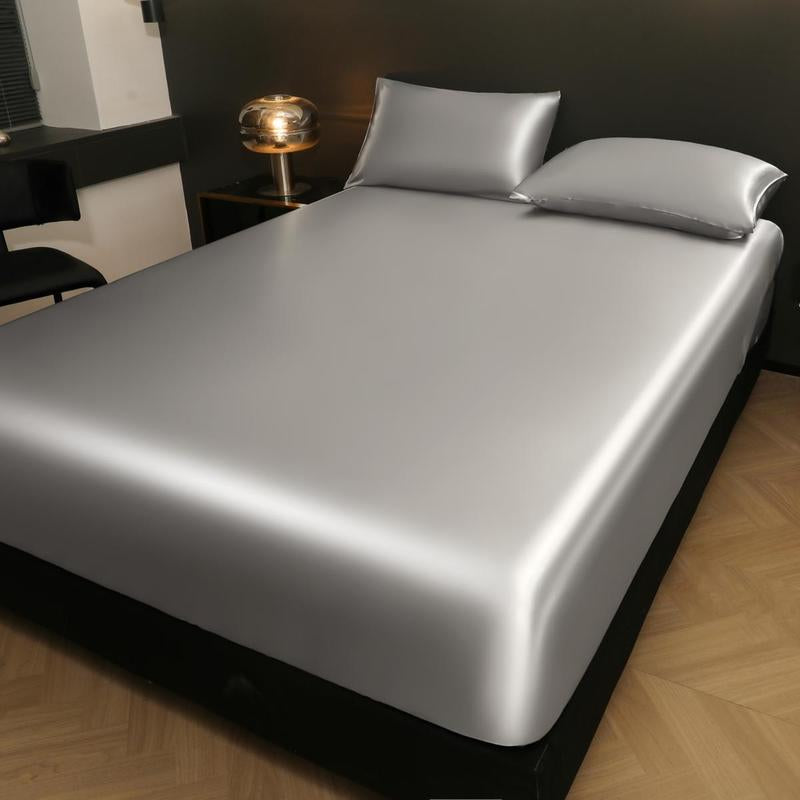 Solid Color Fitted Sheet & Pillowcase Set, Soft Comfortable Bedding Set for Bedroom & Hotel, Satin Bed Sheets