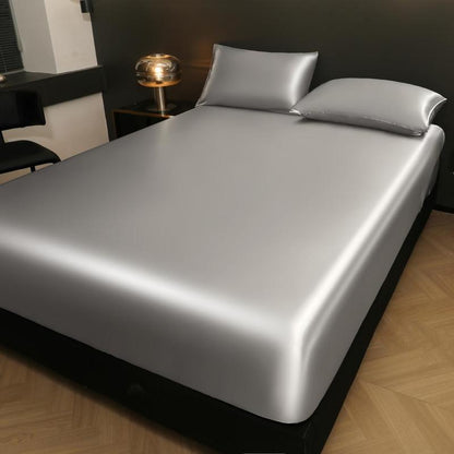 Solid Color Fitted Sheet & Pillowcase Set, Soft Comfortable Bedding Set for Bedroom & Hotel, Satin Bed Sheets
